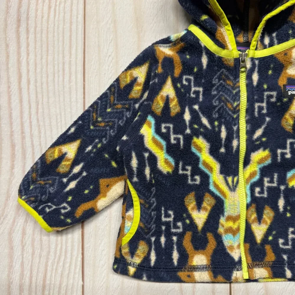 Patagonia Synchilla Cardigan Hoody Baby 6-12M Fleece Jacket Bear Fish Pattern
